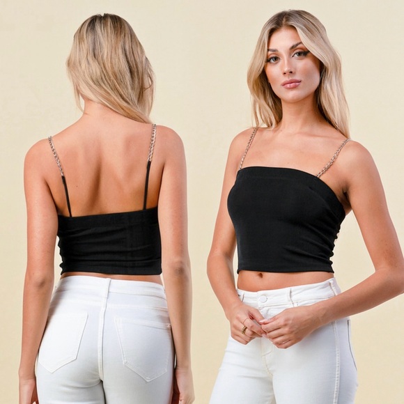 Chain strap black cami crop top - Picture 5 of 9